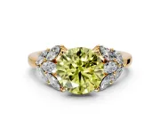 Leaf Cluster Engagement Ring Setting for Fancy Yellow Round Cut Center with Marquise Accents and Prong Head in Yellow Gold