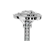 Halo Engagement Ring Setting for Heart-Shaped Center with Milgrain Frame, Pave Band and Prong Head in White Gold