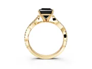 Solitaire Engagement Ring Setting for Fancy Black Princess Cut Center with Twisted Pave Split Shank and Prong Head in Yellow Gold