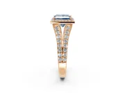 Halo Engagement Ring Setting for Fancy Blue Princess Cut Center with Narrow Pave Split Shank and Prong Head in Rose Gold