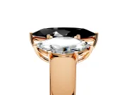 3 Stone Engagement Ring Setting for Fancy Black Marquise Center with Raised Basket Heads and Prong Head in Rose Gold