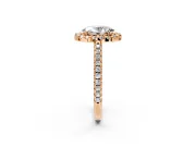 Pave Halo Engagement Ring Setting for Oval Center with Single Row Pave Band and Prong Head in Rose Gold