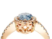 Accent Halo Engagement Ring Setting for Fancy Blue Marquise Center with Full-Length Pave Band and Prong Head in Rose Gold