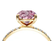 Solitaire Engagement Ring Setting for Fancy Pink Cushion Cut Center with Pave Accents and Prong Head in Yellow Gold