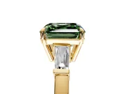3 Stone Engagement Ring Setting for Fancy Green Asscher Cut Center with Baguette Accents and Prong Head in Yellow Gold