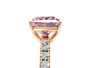 Solitaire Engagement Ring Setting for Fancy Pink Princess Cut Center with Large Accent Band and Prong Head in Rose Gold