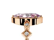 Milgrain Bezel Engagement Ring Setting for Fancy Pink Marquise Center with Marquise Stations and Bezel Head in Rose Gold