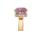Hidden Halo Engagement Ring Setting for Fancy Pink Cushion Cut Center with Wide Flat Plain Band and Prong Head in Yellow Gold