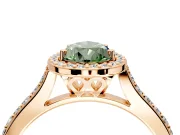 Halo Engagement Ring Setting for Fancy Green Pear-Shaped Center with Pave Accents, Heart Basket and Prong Head in Rose Gold