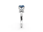 Floral Engagement Ring Setting for Fancy Blue Cushion Cut Center with Marquise Cluster Shoulders and Prong Head in Sterling Silver
