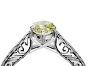 Solitaire Engagement Ring Setting for Fancy Yellow Marquise Center with Engraved Pave Band and Prong Head in Platinum