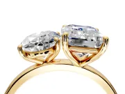 Oval and Emerald Cut Lab-Grown Diamond Toi et Moi Engagement Ring with Prong-Set Stones in Yellow Gold