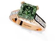 Solitaire Engagement Ring Setting for Fancy Green Princess Cut Center with Channel Band and Double Claw Prong Head in Rose Gold