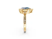 Halo Engagement Ring Setting for Fancy Blue Pear-Shaped Center with Milgrain Rim, Pave Band and Prong Head in Yellow Gold