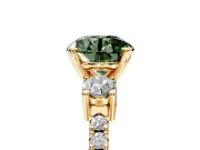 3 Stone Engagement Ring Setting for Fancy Green Round Cut Center with Round Cut Side Accents and Prong Head in Yellow Gold