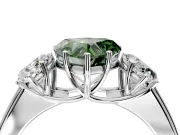 3 Stone Engagement Ring Setting for Fancy Green Heart-Shaped Center with Raised Basket Heads and Prong Head in White Gold