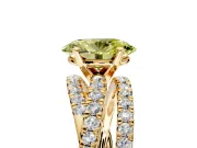 Solitaire Engagement Ring Setting for Fancy Yellow Oval Center with Woven 3-Strand Pave Band and Prong Head in Yellow Gold
