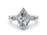 Solitaire Engagement Ring Setting for Marquise Center with Marquise and Bezel Accents and Prong Head in Sterling Silver