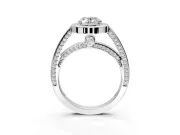 Halo Engagement Ring Setting for Oval Center with Framed Halo, Pave Band and Prong Head in Sterling Silver