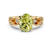 Leaf Engagement Ring Setting for Fancy Yellow Oval Center with Milgrain Accent Band and Prong Head in Yellow Gold