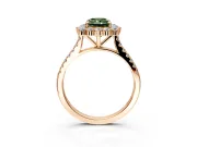 Halo Engagement Ring Setting for Fancy Green Radiant Cut Center with Single-Row Pave, Open Basket and Prong Head in Rose Gold