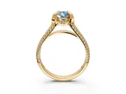 Solitaire Engagement Ring Setting for Fancy Blue Pear-Shaped Center with Accented Split Shank and Prong Head in Yellow Gold