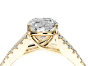 Solitaire Engagement Ring Setting for Cushion Cut Center with Pave Split Shank and Prong Head in Yellow Gold