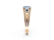 Split Shank Engagement Ring Setting for Fancy Blue Asscher Cut Center with Pave Split Shank and Prong Head in Rose Gold