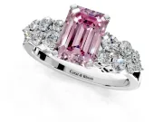 Cluster Engagement Ring Setting for Fancy Pink Emerald Cut Center with 2-Row Shoulder Clusters and Prong Head in White Gold