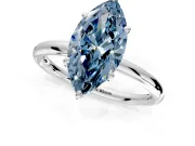 Low-Set Solitaire Engagement Ring Setting for Fancy Blue Marquise Center with Thin Plain Band and Prong Head in White Gold