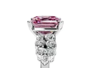 Cluster Engagement Ring Setting for Fancy Pink Asscher Cut Center with 2-Row Shoulder Clusters and Prong Head in Platinum