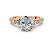 Solitaire Engagement Ring Setting for Heart-Shaped Center with Pave Cathedral Band and Prong Head in Rose Gold