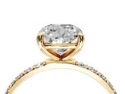 Solitaire Engagement Ring Setting for Cushion Cut Center with Pave Accents and Prong Head in Yellow Gold