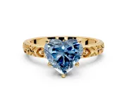 Solitaire Engagement Ring Setting for Fancy Blue Heart-Shaped Center with XO Engraved Band and Prong Head in Yellow Gold