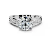 Solitaire Engagement Ring Setting for Round Cut Center with Princess Cut Channel Band and Prong Head in Sterling Silver