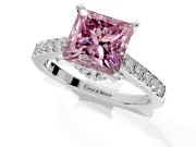 Solitaire Engagement Ring Setting for Fancy Pink Princess Cut Center with Crossover Accents and Prong Head in White Gold