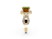 Halo Engagement Ring Setting for Fancy Yellow Emerald Cut Center with Pave Infinity Twist Band and Prong Head in Yellow Gold