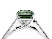 Solitaire Engagement Ring Setting for Fancy Green Radiant Cut Center with Round Cut Channel Band and Prong Head in White Gold