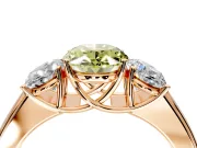 3 Stone Engagement Ring Setting for Fancy Yellow Oval Center with Raised Basket Heads and Prong Head in Rose Gold