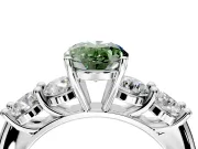 5 Stone Engagement Ring Setting for Fancy Green Oval Center with Graduated Accents and Prong Head in Sterling Silver
