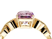 Leaf Engagement Ring Setting for Fancy Pink Princess Cut Center with Milgrain Accent Band and Prong Head in Yellow Gold