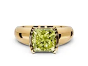 Tension Engagement Ring Setting for Fancy Yellow Princess Cut Center with Wide Flat Band and Tension Head in Yellow Gold
