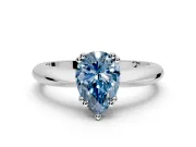 Solitaire Engagement Ring Setting for Fancy Blue Pear-Shaped Center with Reverse Tapered Band and Prong Head in Sterling Silver
