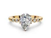 Solitaire Engagement Ring Setting for Pear-Shaped Center with Bezel-Dot Beaded Band and Prong Head in Yellow Gold
