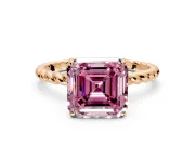 Solitaire Engagement Ring Setting for Fancy Pink Asscher Cut Center with Plain Twisted Rope Band and Prong Head in Rose Gold