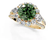 Halo Engagement Ring Setting for Fancy Green Round Cut Center with Two-Strand Split Shank and Prong Head in Yellow Gold