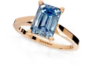Solitaire Engagement Ring Setting for Fancy Blue Emerald Cut Center with Tapered Shoulders and Prong Head in Rose Gold