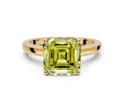 Solitaire Engagement Ring Setting for Fancy Yellow Asscher Cut Center with Basket Rail and Prong Head in Yellow Gold