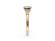 3 Stone Engagement Ring Setting for Fancy Green Princess Cut Center with Wide Plain Band and Prong Head in Rose Gold