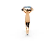 Halo Engagement Ring Setting for Fancy Blue Radiant Cut Center with Square Band and Prong Head in Rose Gold